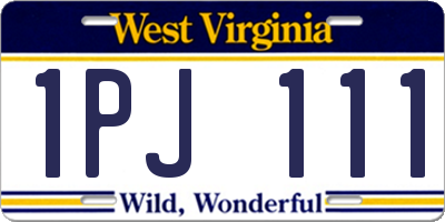 WV license plate 1PJ111