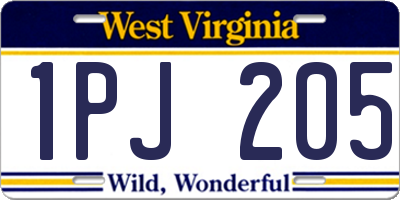 WV license plate 1PJ205