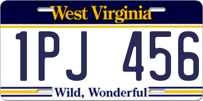 WV license plate 1PJ456