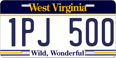 WV license plate 1PJ500