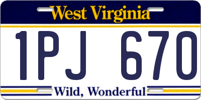 WV license plate 1PJ670