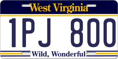WV license plate 1PJ800