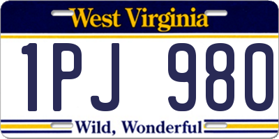 WV license plate 1PJ980