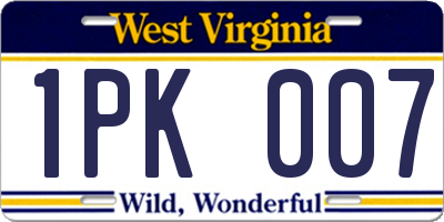 WV license plate 1PK007