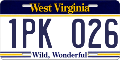 WV license plate 1PK026