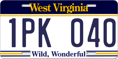 WV license plate 1PK040