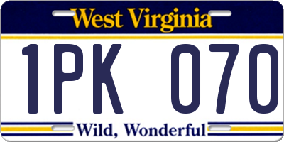 WV license plate 1PK070