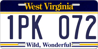 WV license plate 1PK072