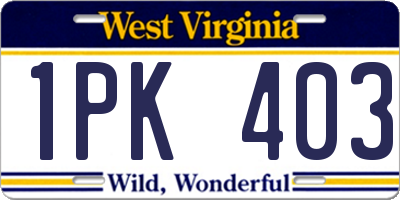WV license plate 1PK403
