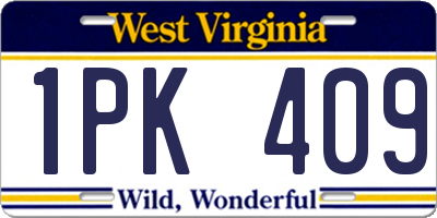 WV license plate 1PK409