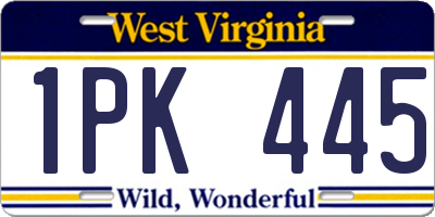 WV license plate 1PK445
