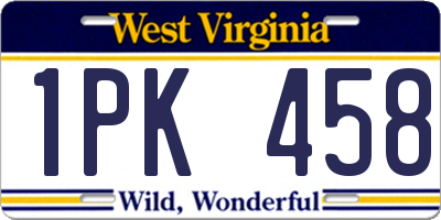 WV license plate 1PK458