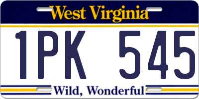 WV license plate 1PK545