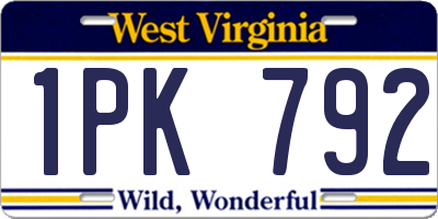 WV license plate 1PK792