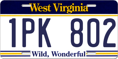 WV license plate 1PK802