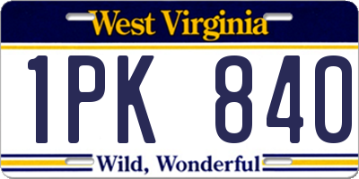 WV license plate 1PK840