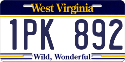 WV license plate 1PK892