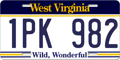 WV license plate 1PK982