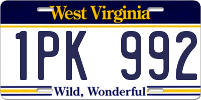 WV license plate 1PK992
