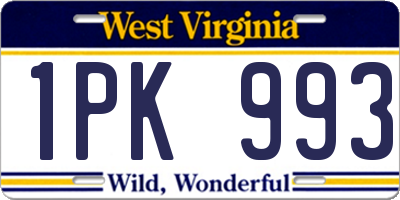 WV license plate 1PK993