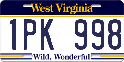 WV license plate 1PK998