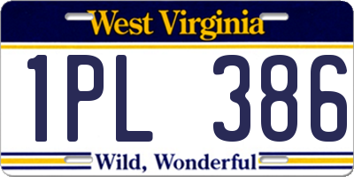 WV license plate 1PL386