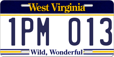 WV license plate 1PM013