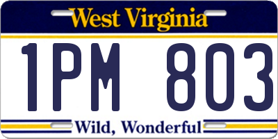 WV license plate 1PM803