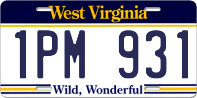 WV license plate 1PM931