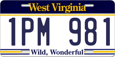 WV license plate 1PM981