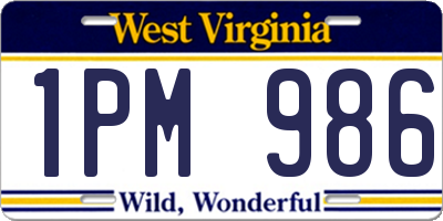 WV license plate 1PM986