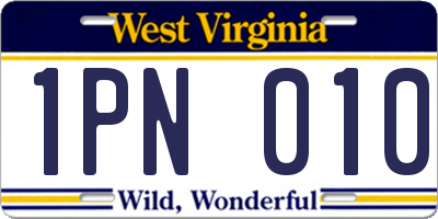 WV license plate 1PN010