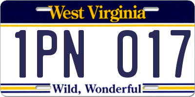 WV license plate 1PN017