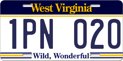 WV license plate 1PN020