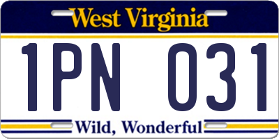 WV license plate 1PN031