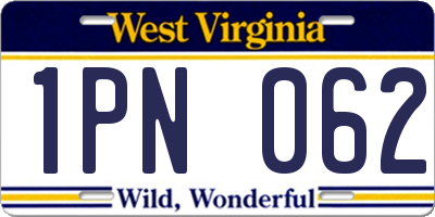 WV license plate 1PN062