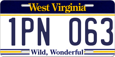 WV license plate 1PN063