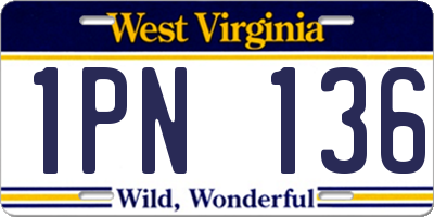 WV license plate 1PN136