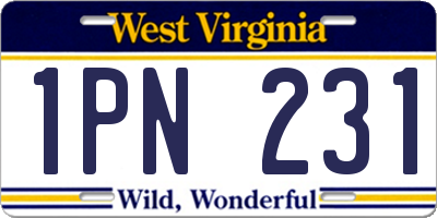 WV license plate 1PN231