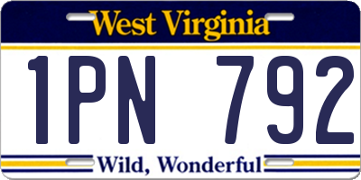 WV license plate 1PN792