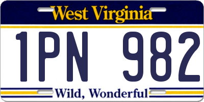 WV license plate 1PN982