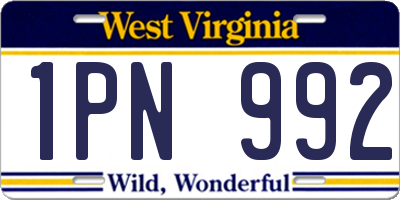 WV license plate 1PN992