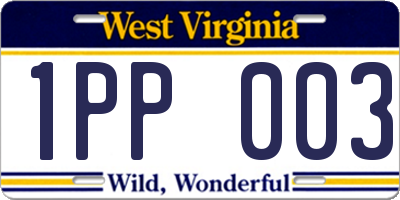 WV license plate 1PP003