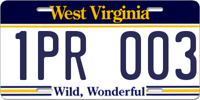 WV license plate 1PR003