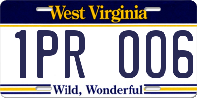 WV license plate 1PR006