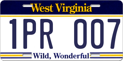 WV license plate 1PR007