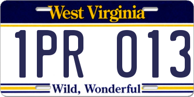 WV license plate 1PR013