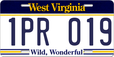 WV license plate 1PR019
