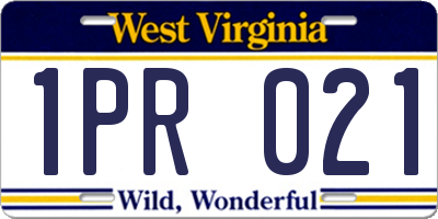 WV license plate 1PR021
