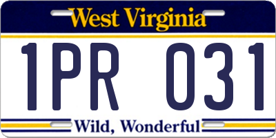 WV license plate 1PR031